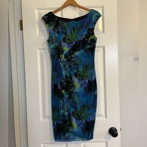 Blue Sheath Midi Dress with Bateau Neckline